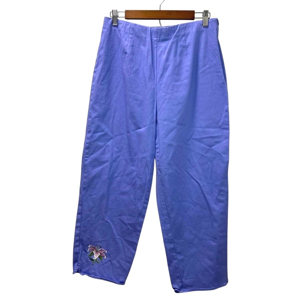 Bob Mackie Wearable Art Periwinkle Blue Lily Embroidered Pants L‎ Easter Spring